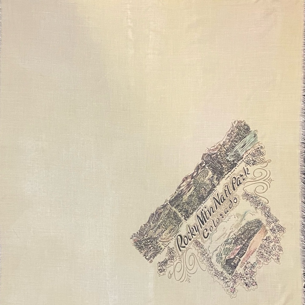 Vintage Rocky Mountain Park Souvenir Cotton Scarf 26 In Excellent Condition - Picture 9 of 9